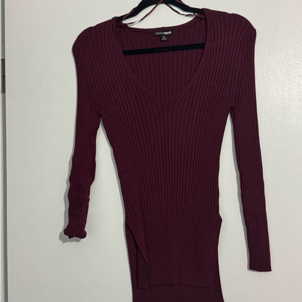 Ribbed Burgundy Long Sleeve Top